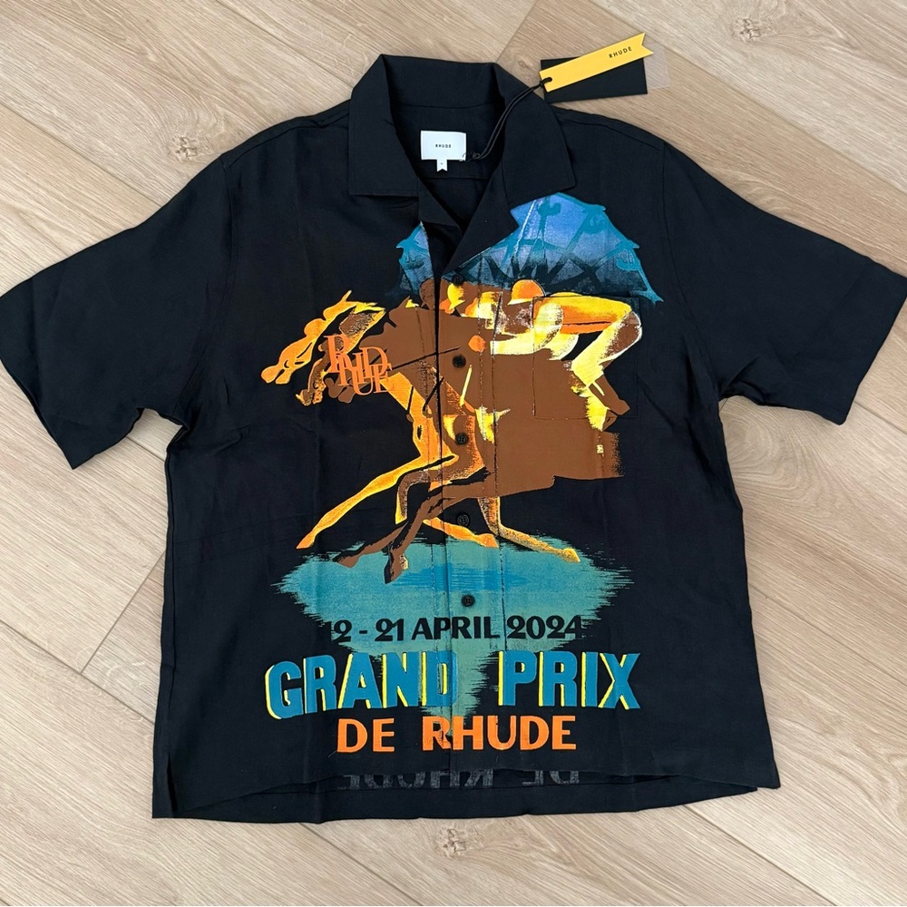 Rhude Black Graphic Grand Prix Men's Shirt